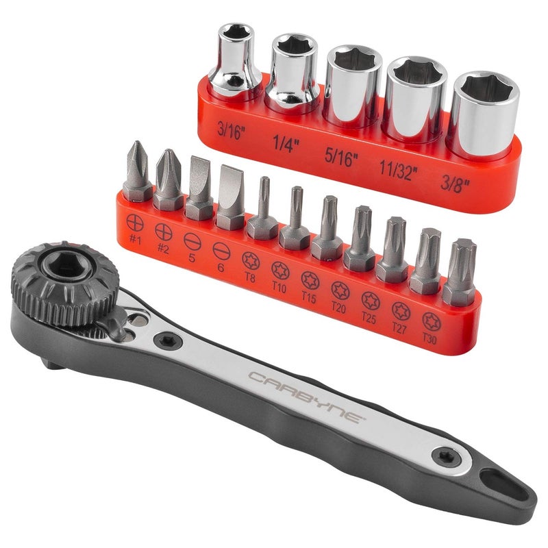 Carbyne 17-Piece Right Angle Offset Mini Ratchet Wrench Screwdriver, 1/4 Inch Dual-Drive Head | Bit Set & Sockets â€¢ From a Family-Run Tool Company Based in the U.S.A. - Image 2